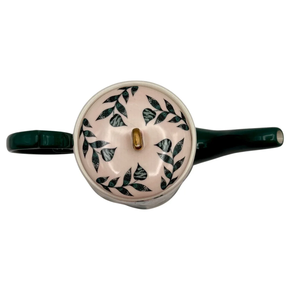Anthropologie Emma J Shipley Maisie Teapot Peacock Feathers Bird Leaves Pink HTF